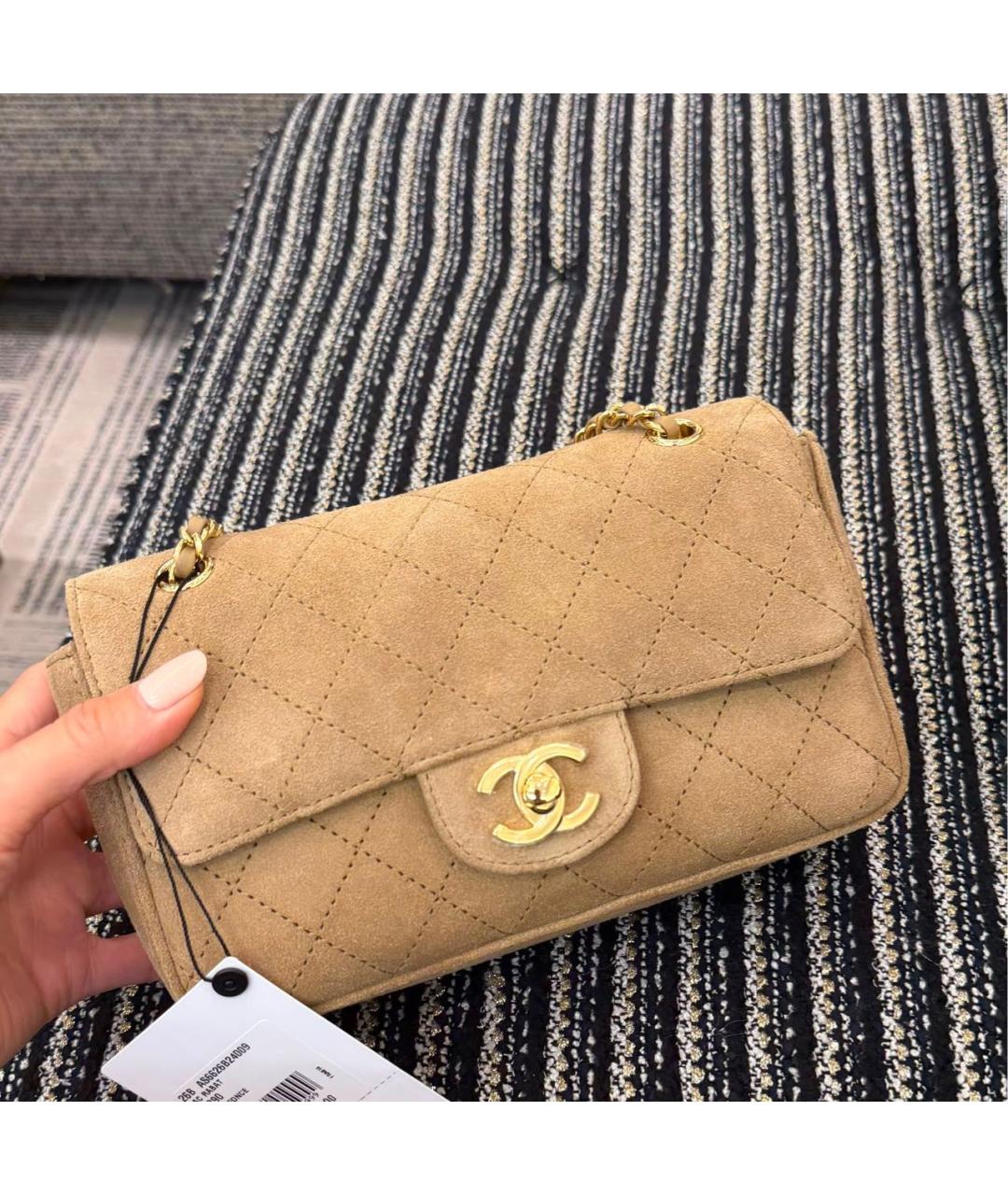CHANEL Бежевая замшевая сумка через плечо, фото 3