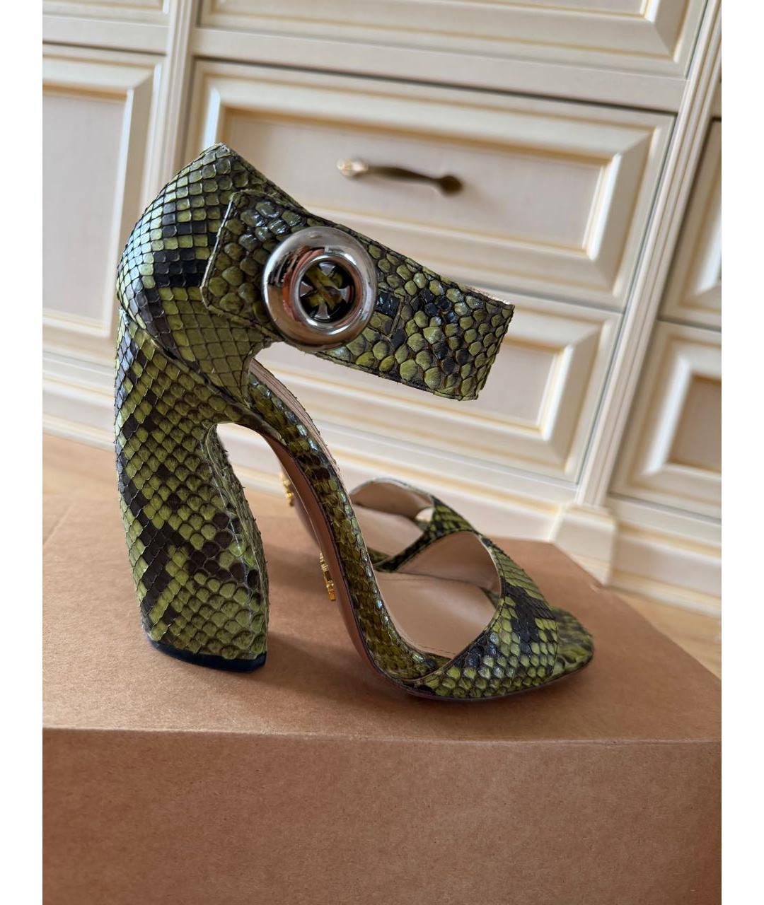 PRADA Зеленые босоножки из экзотической кожи, фото 6