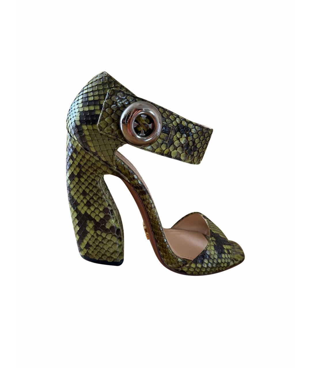 PRADA Зеленые босоножки из экзотической кожи, фото 1