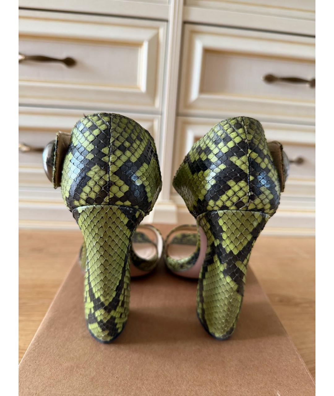 PRADA Зеленые босоножки из экзотической кожи, фото 4