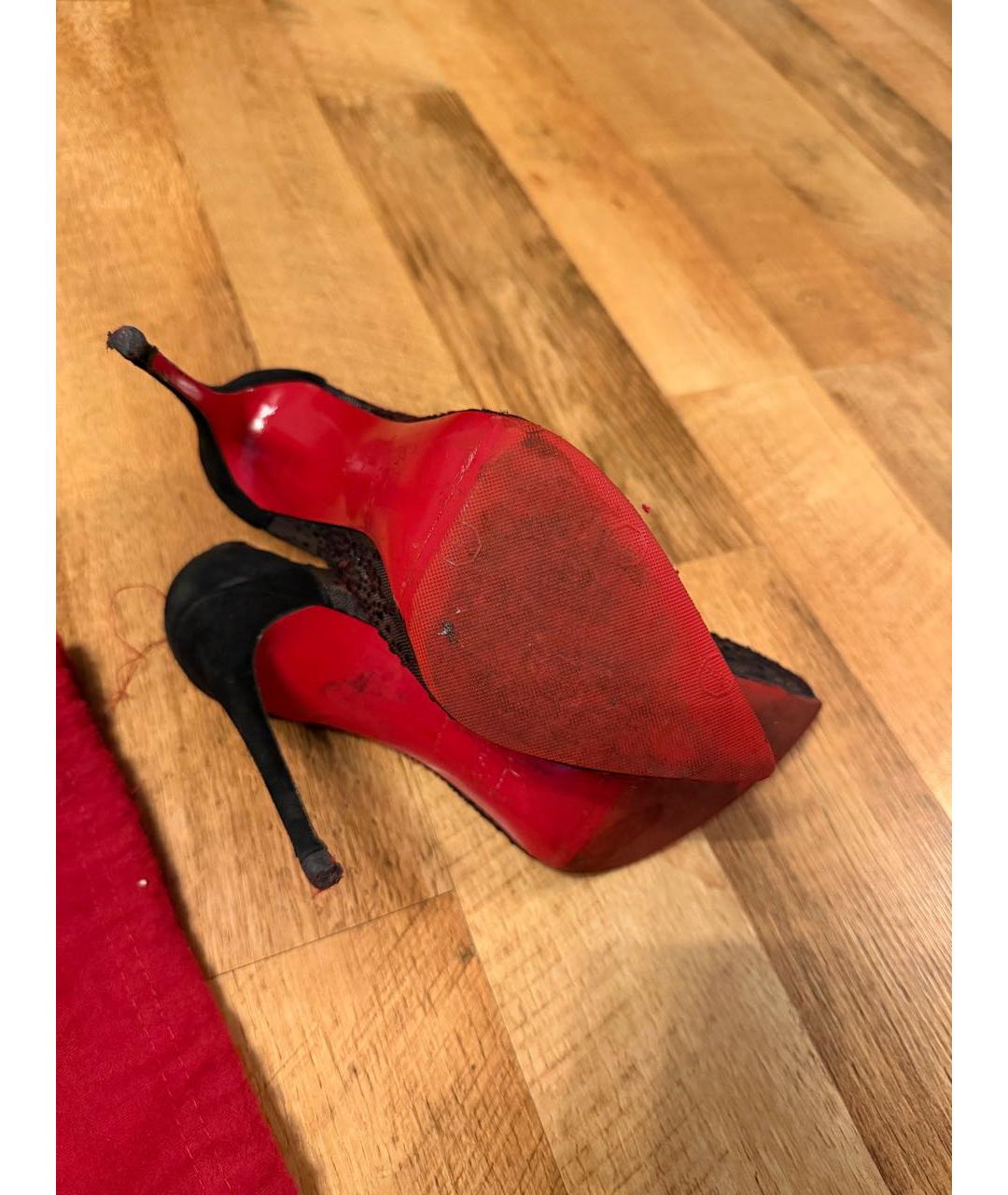 CHRISTIAN LOUBOUTIN Черные текстильные туфли, фото 5