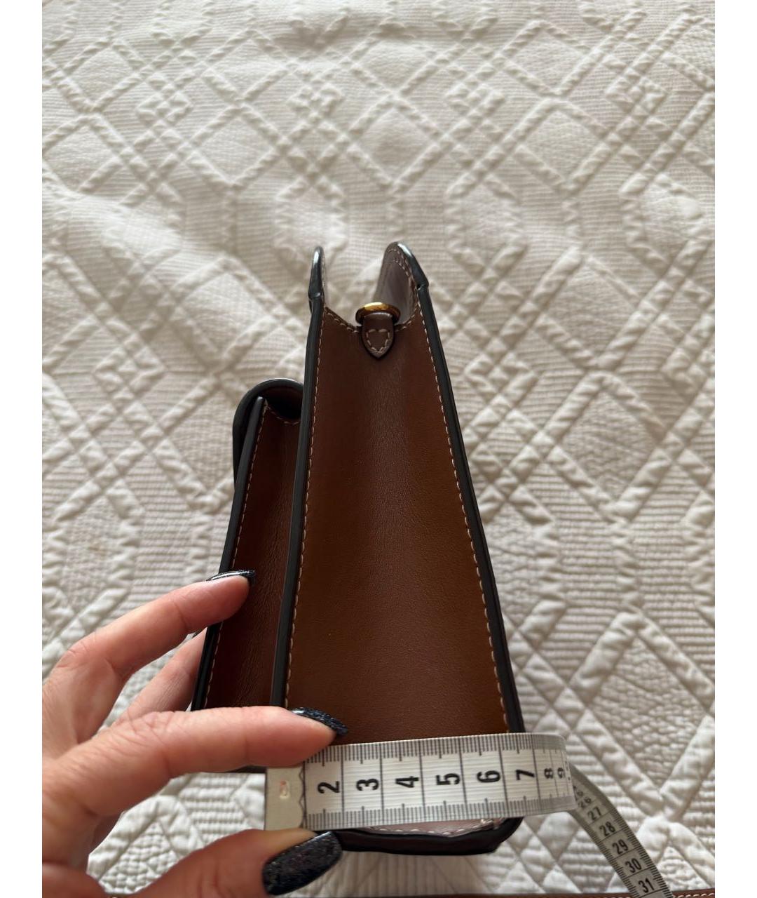 BURBERRY Коричневая кожаная сумка с короткими ручками, фото 5