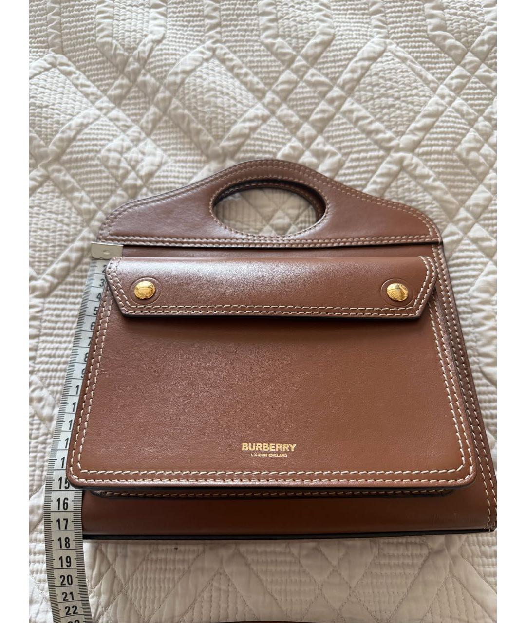 BURBERRY Коричневая кожаная сумка с короткими ручками, фото 6