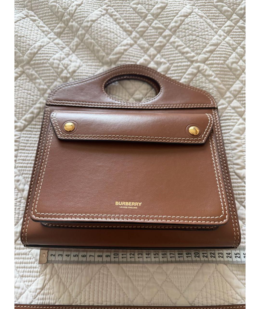 BURBERRY Коричневая кожаная сумка с короткими ручками, фото 7