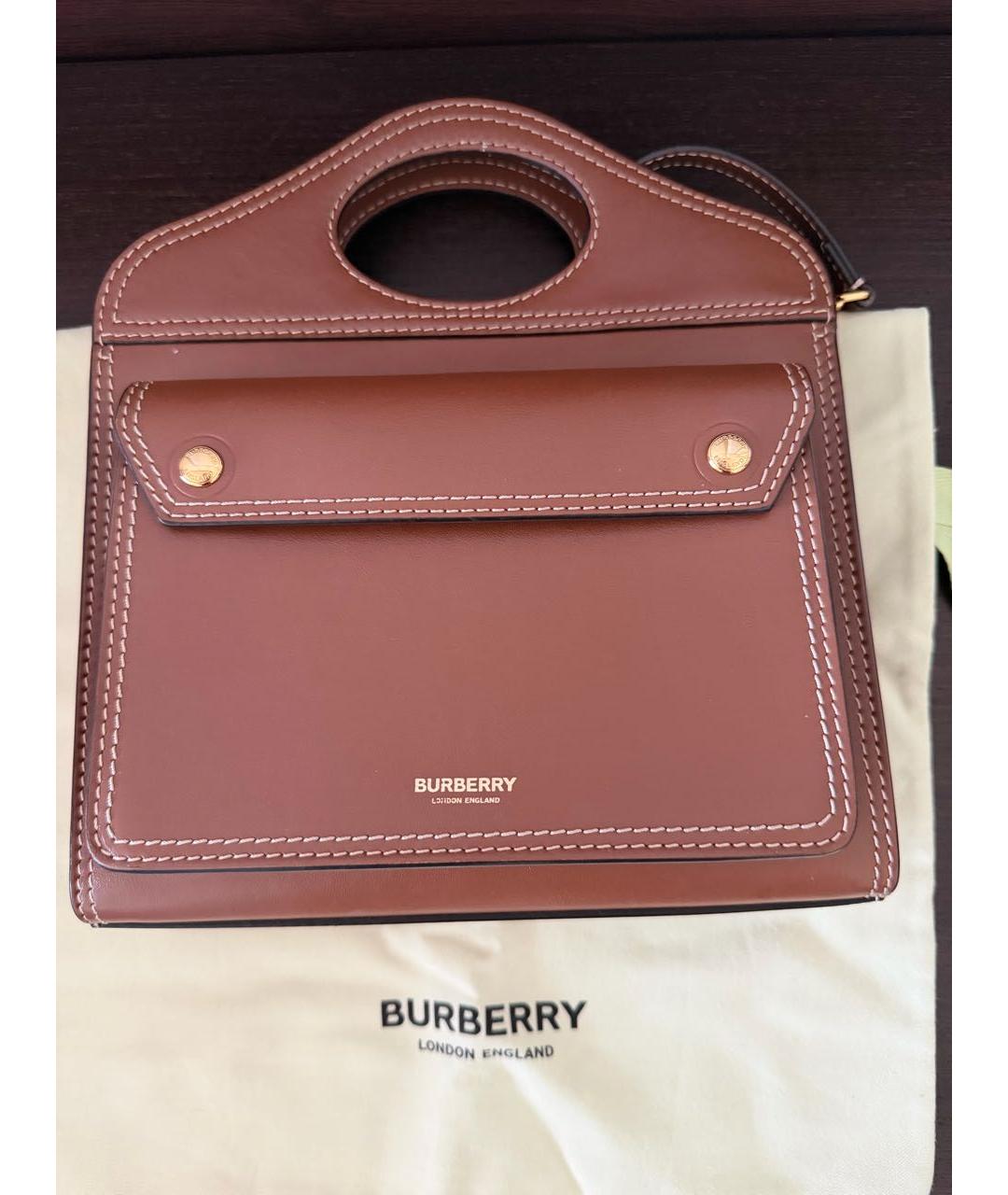 BURBERRY Коричневая кожаная сумка с короткими ручками, фото 9
