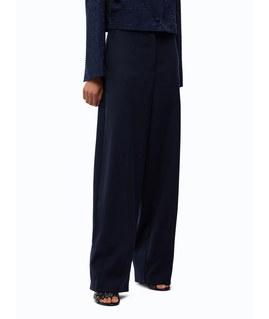 PINKO Темно-синие полиэстеровые брюки широкие, фото 3