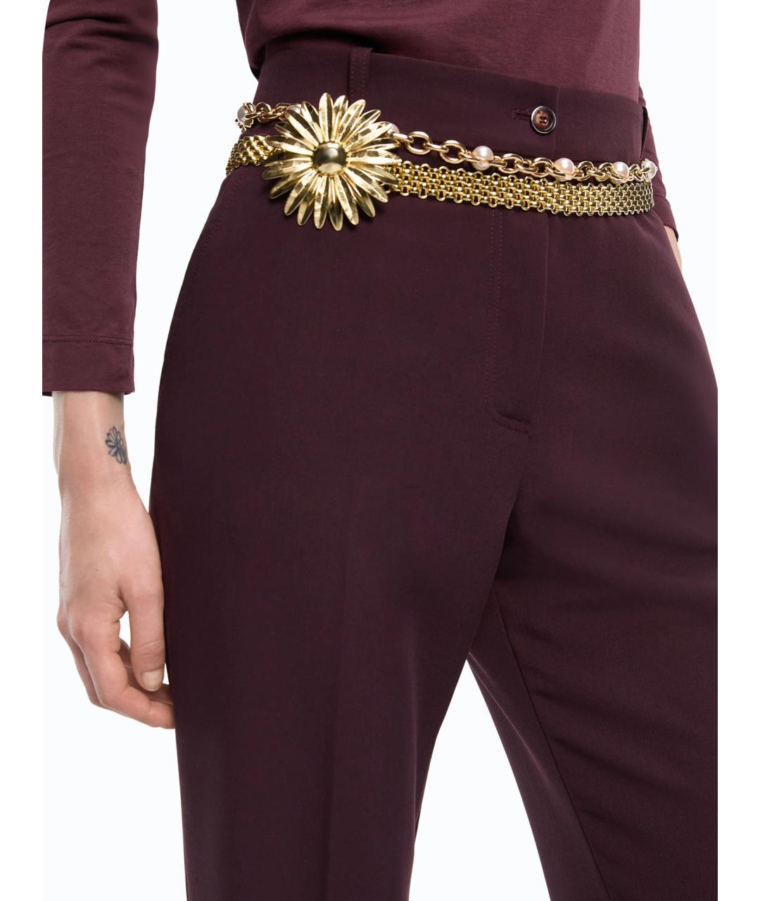 PINKO Бордовые полиэстеровые прямые брюки, фото 5