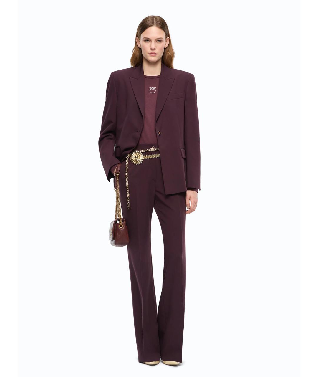 PINKO Бордовые полиэстеровые прямые брюки, фото 2