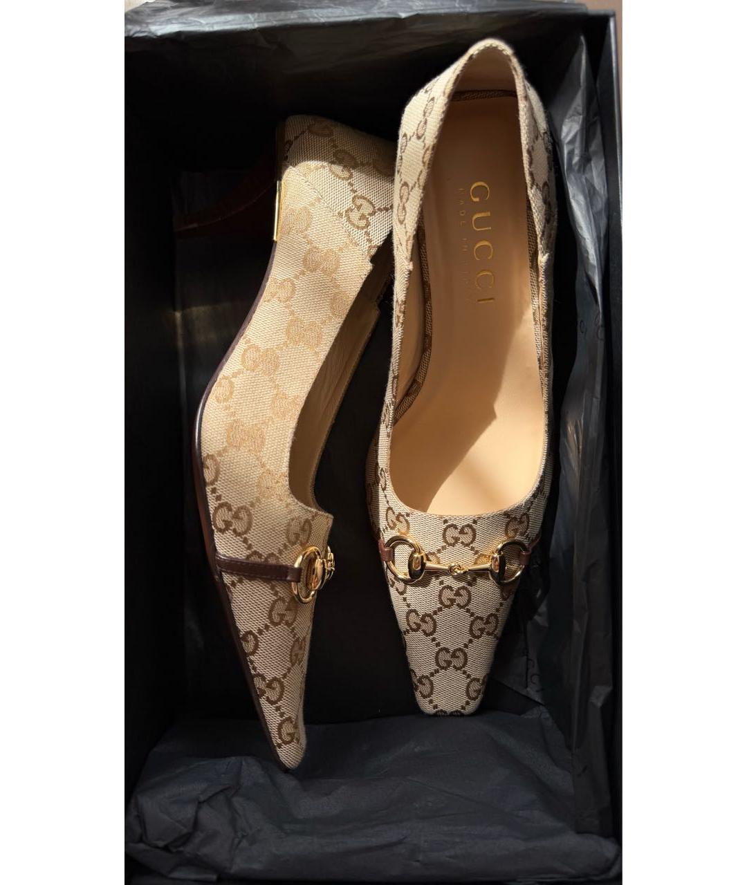 GUCCI Бежевые текстильные туфли, фото 7