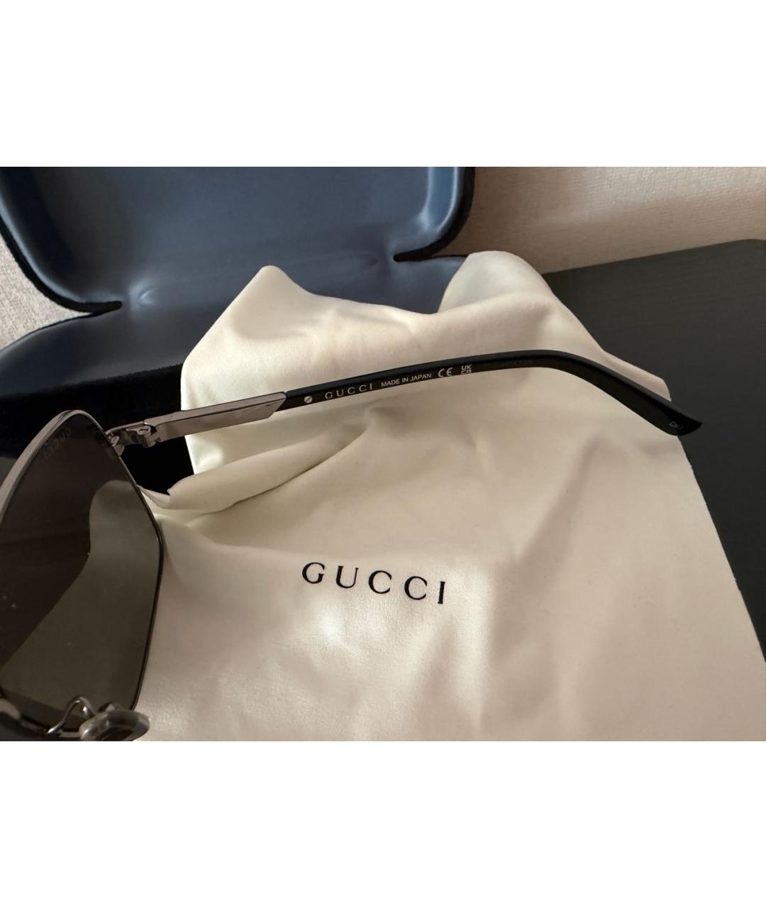 GUCCI Серебряные металлические солнцезащитные очки, фото 3