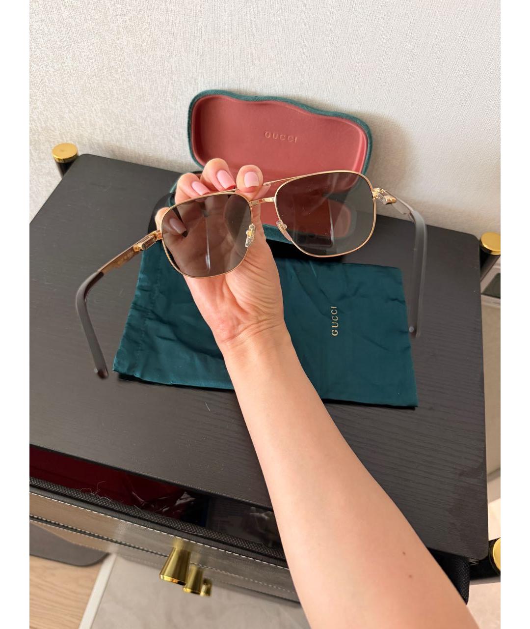 GUCCI Серебряные металлические солнцезащитные очки, фото 2