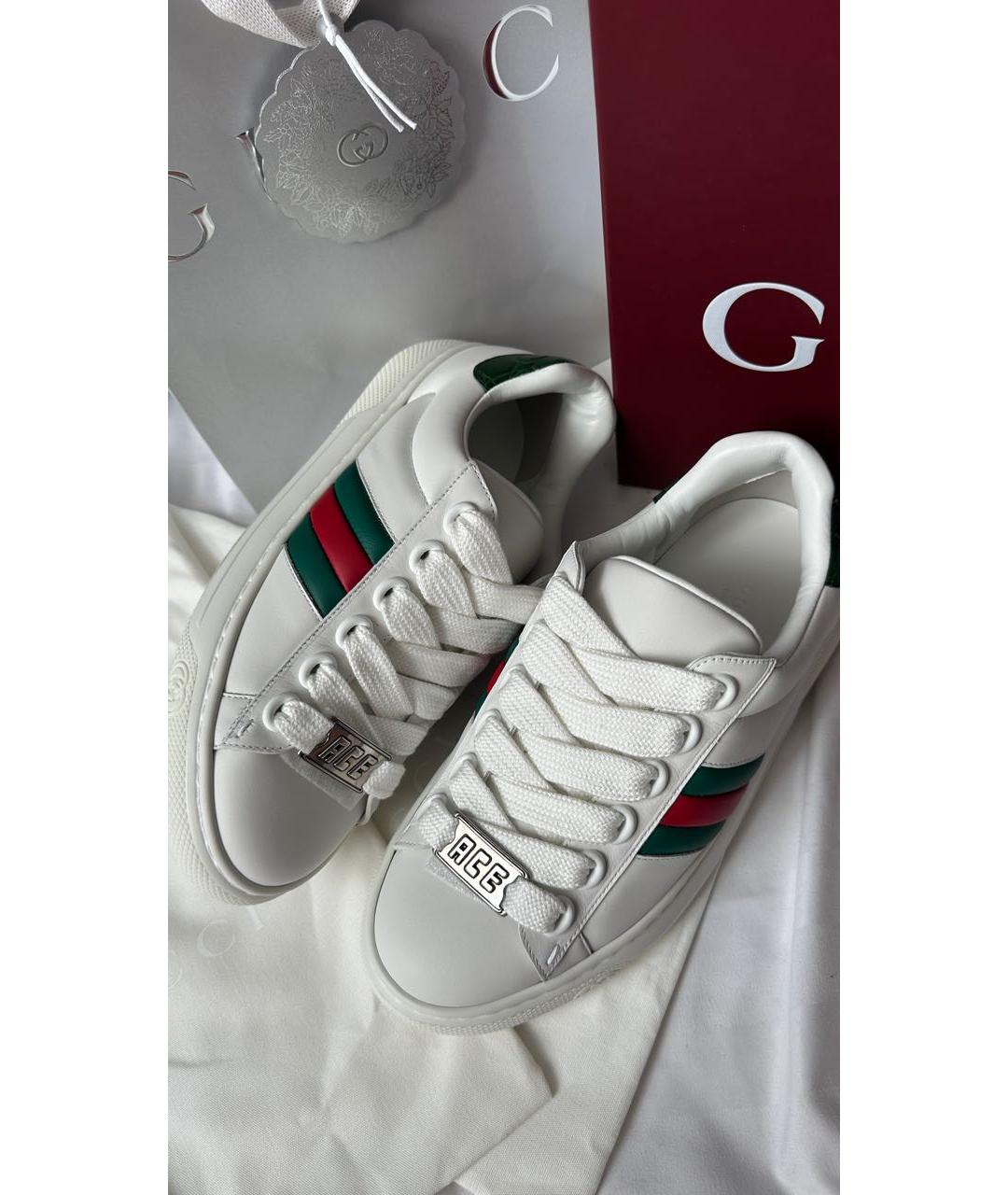 GUCCI Белые кожаные кеды, фото 5