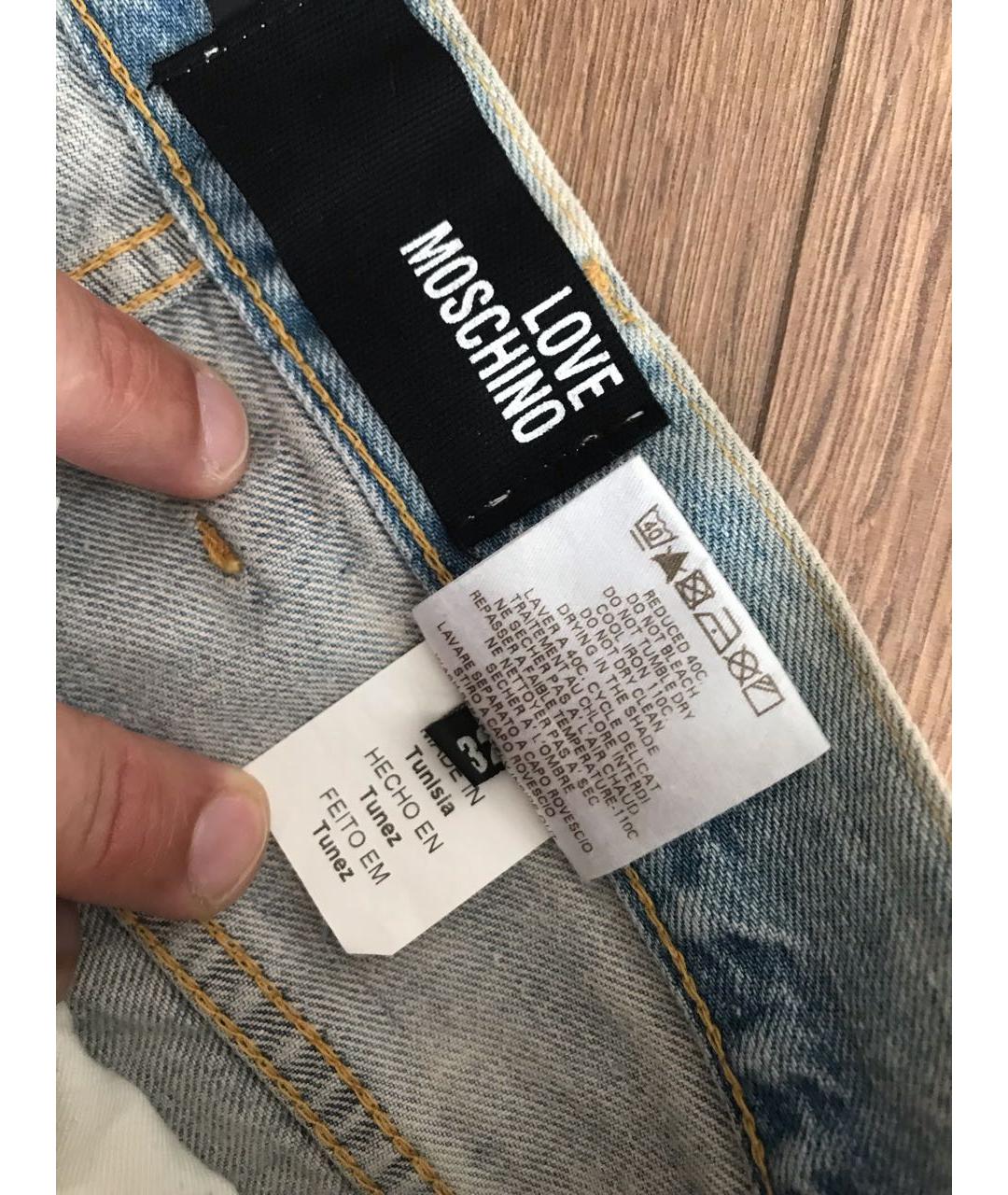 LOVE MOSCHINO Голубые хлопковые прямые джинсы, фото 3