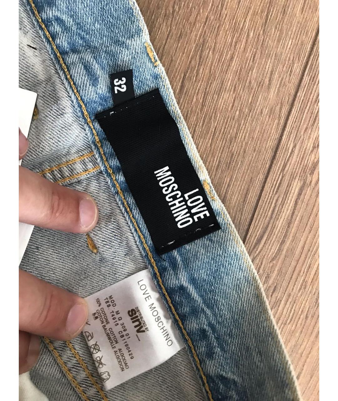 LOVE MOSCHINO Голубые хлопковые прямые джинсы, фото 2