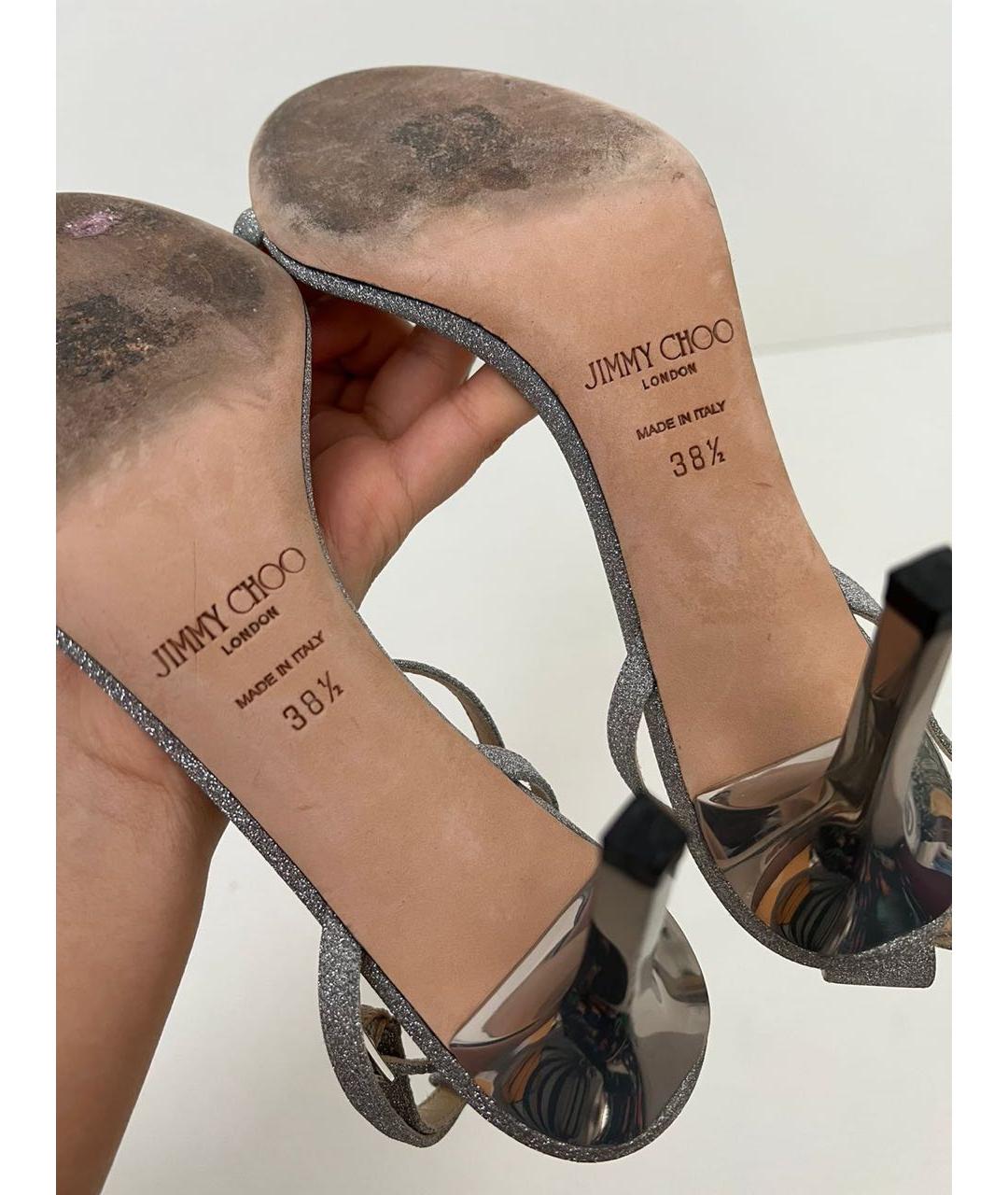 JIMMY CHOO Серые кожаные босоножки, фото 8