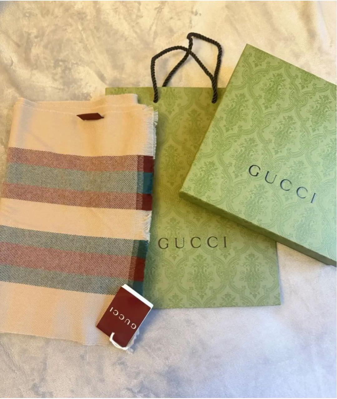 GUCCI Коричневый шерстяной шарф, фото 3