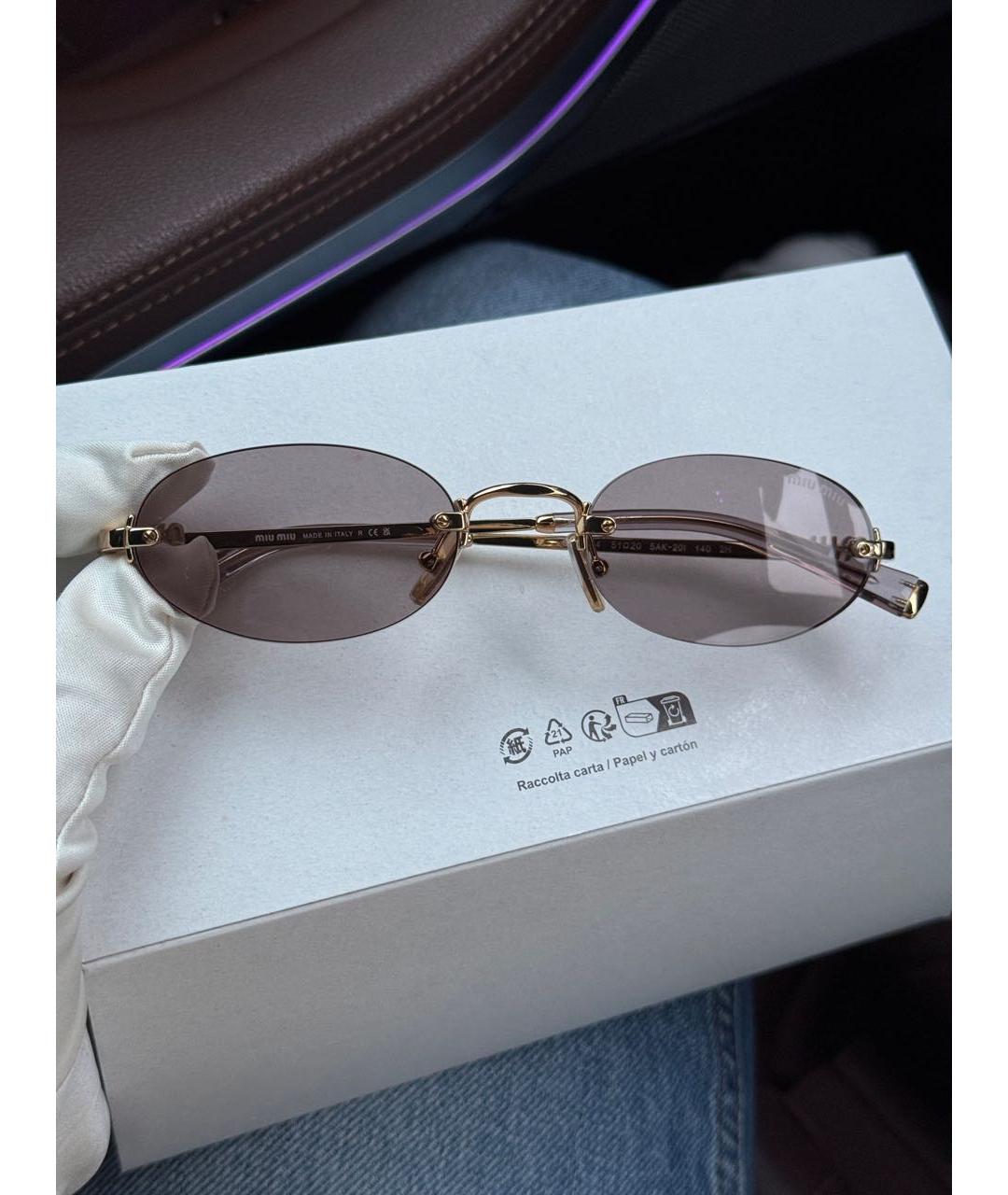 MIU MIU Золотые металлические солнцезащитные очки, фото 5