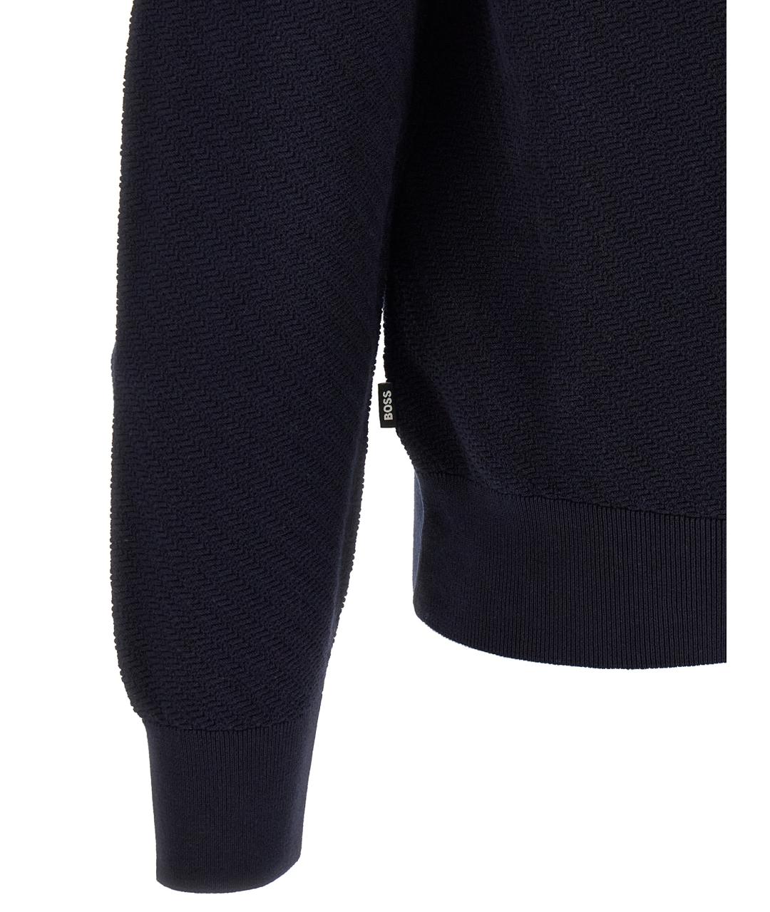 HUGO BOSS Синее хлопковое поло с длинным рукавом, фото 4