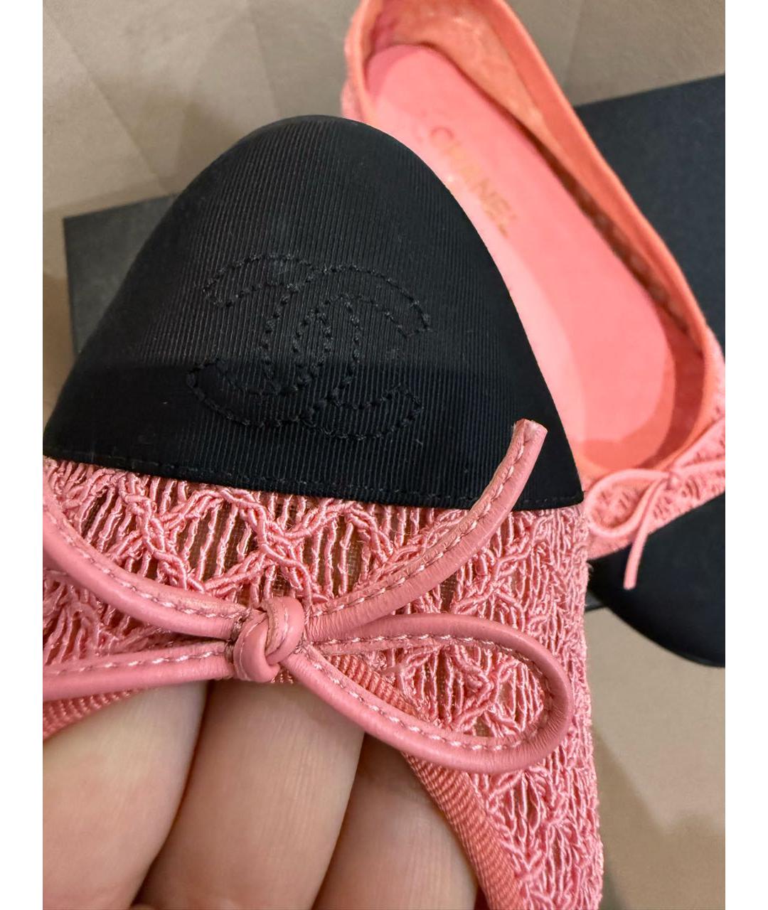CHANEL Розовые текстильные балетки, фото 6