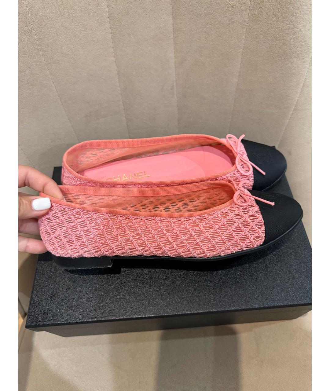 CHANEL Розовые текстильные балетки, фото 9