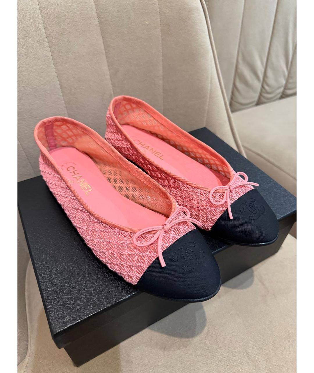 CHANEL Розовые текстильные балетки, фото 8