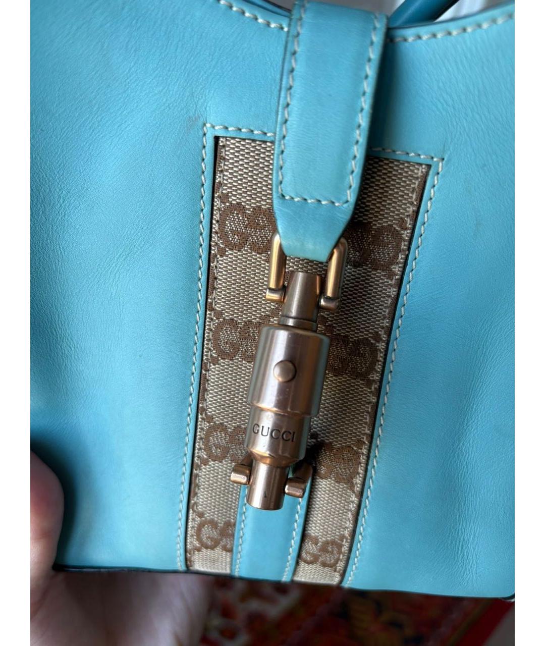 GUCCI Голубая кожаная сумка с короткими ручками, фото 5