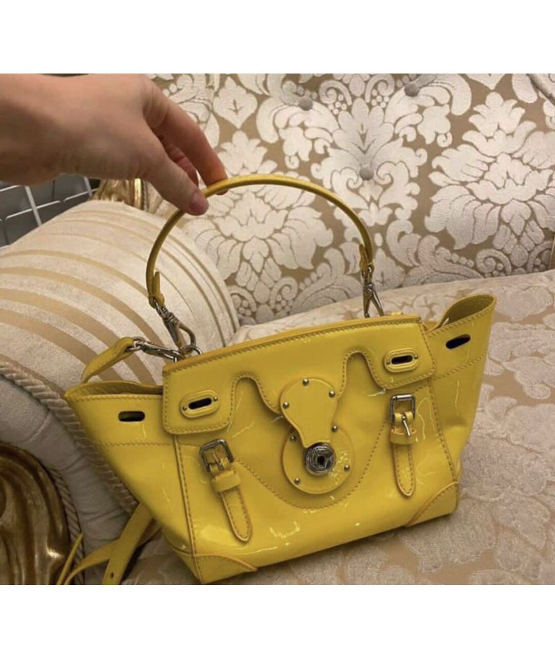 RALPH LAUREN Желтая сумка через плечо из лакированной кожи, фото 2