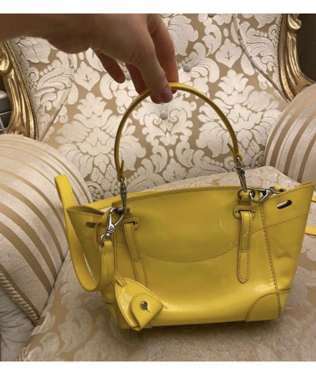 RALPH LAUREN Желтая сумка через плечо из лакированной кожи, фото 3