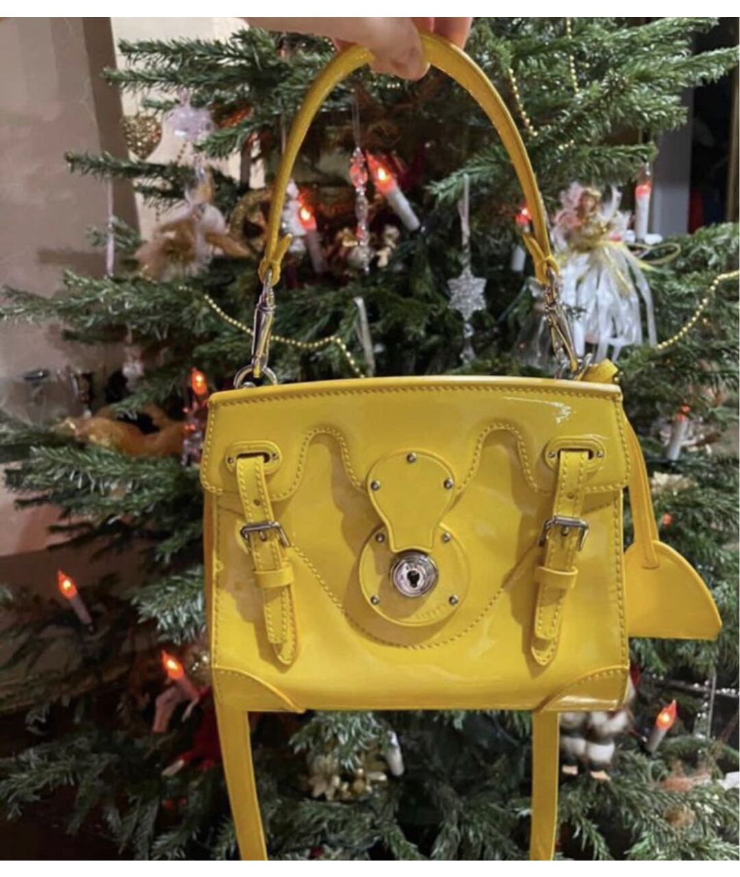 RALPH LAUREN Желтая сумка через плечо из лакированной кожи, фото 6