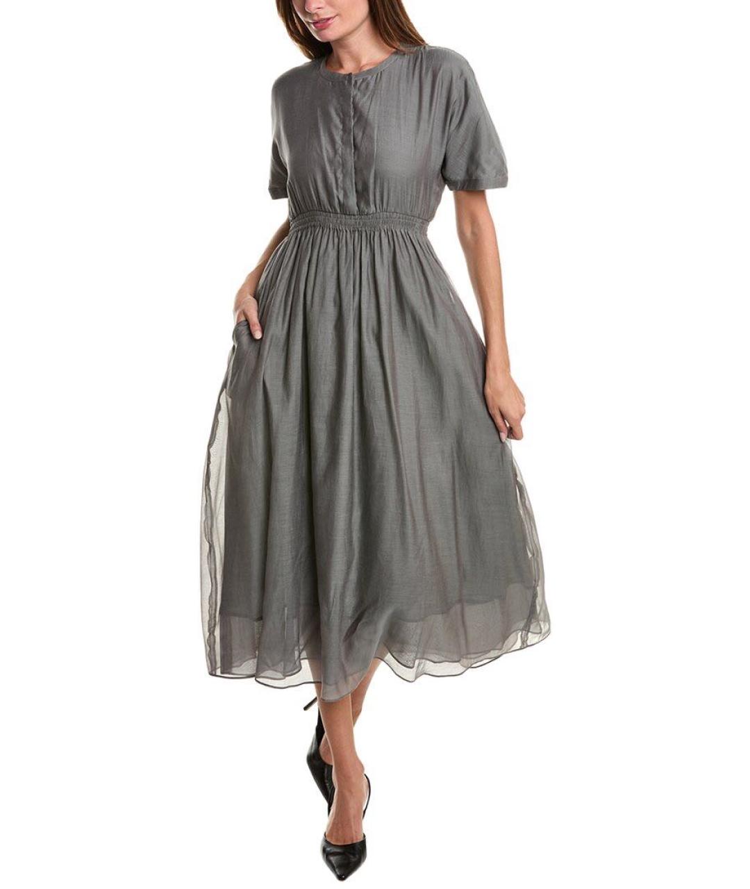'S MAX MARA Серое хлопковое повседневное платье, фото 7