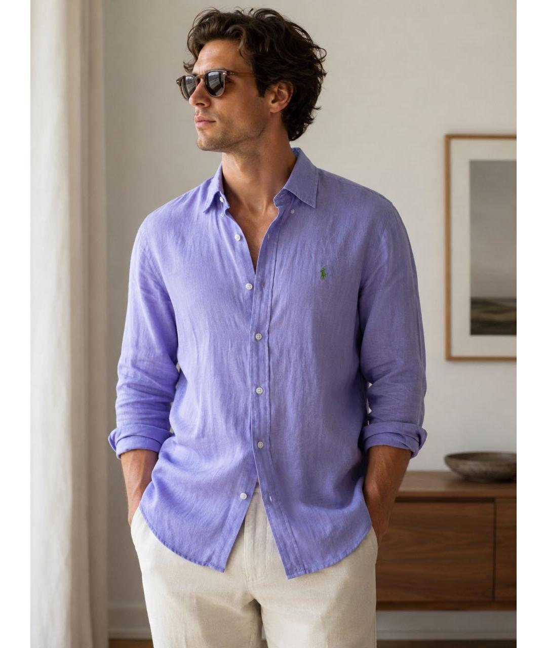 POLO RALPH LAUREN Фуксия льняная кэжуал рубашка, фото 5