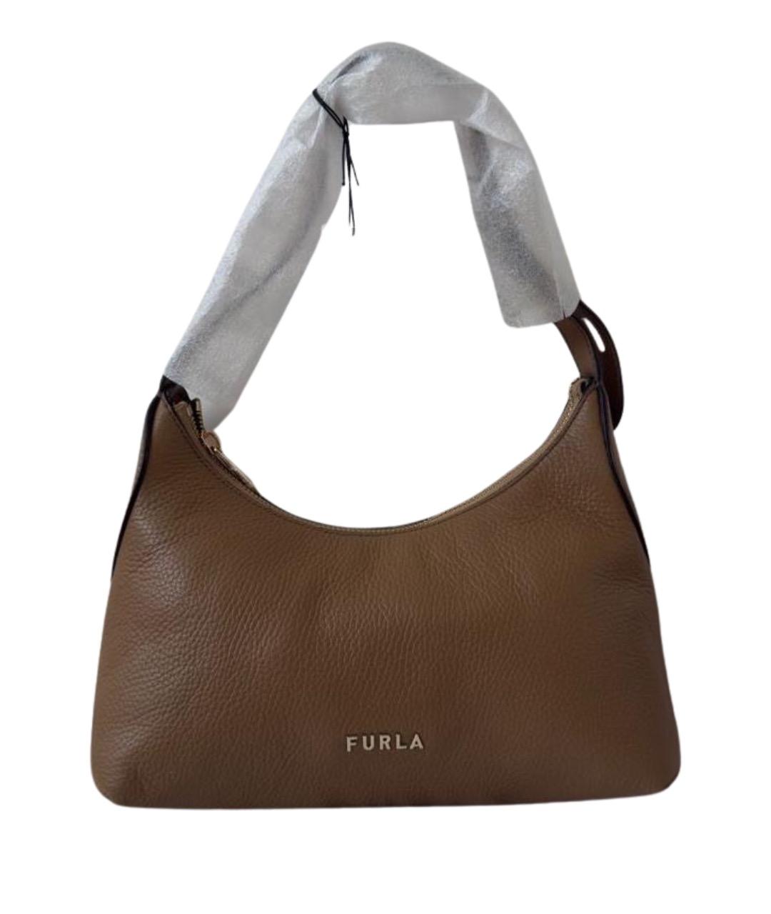 FURLA Коричневая кожаная сумка с короткими ручками, фото 1