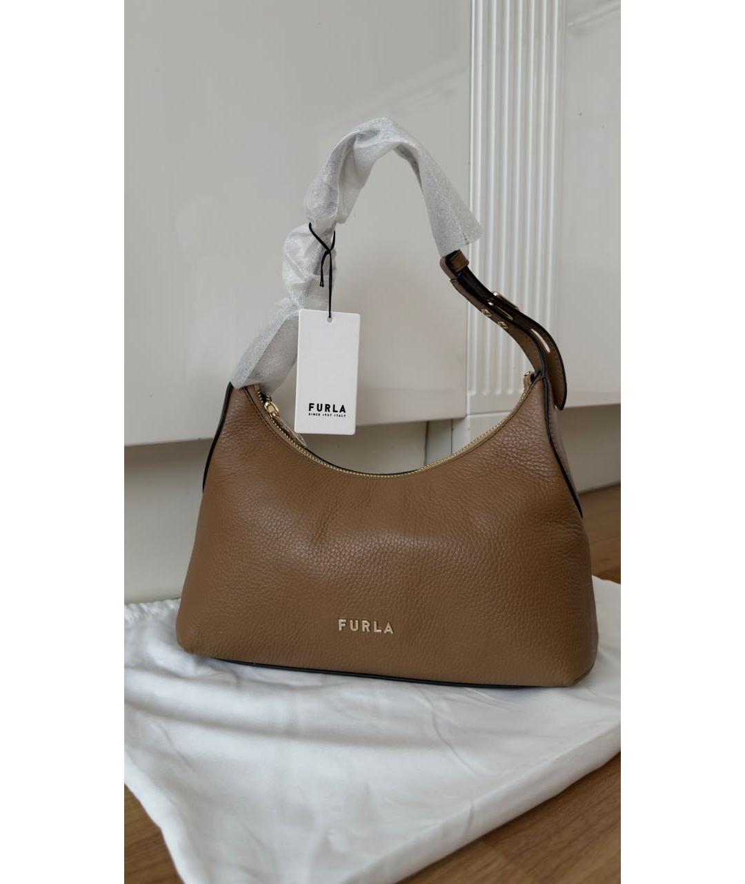 FURLA Коричневая кожаная сумка с короткими ручками, фото 6