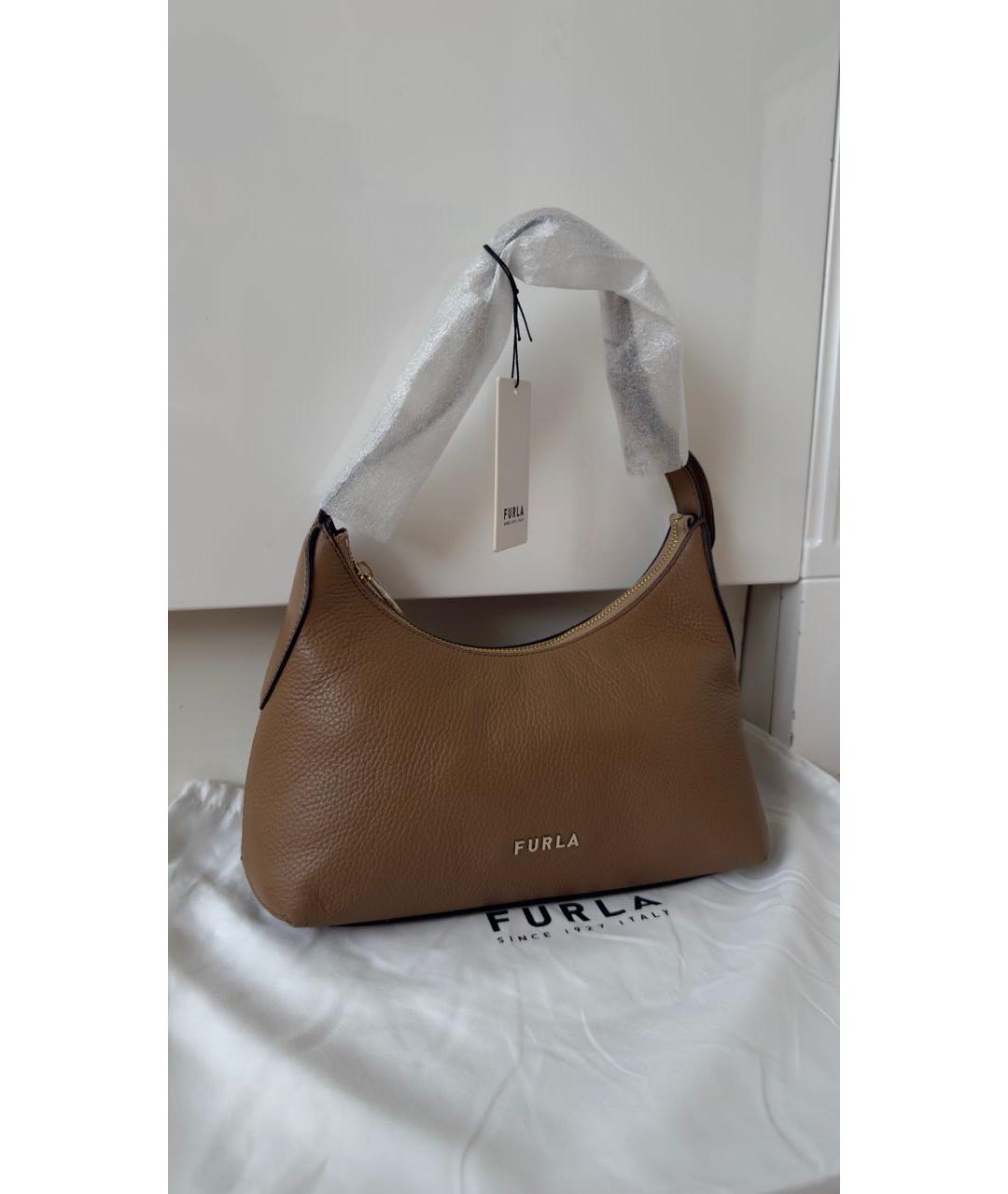 FURLA Коричневая кожаная сумка с короткими ручками, фото 2