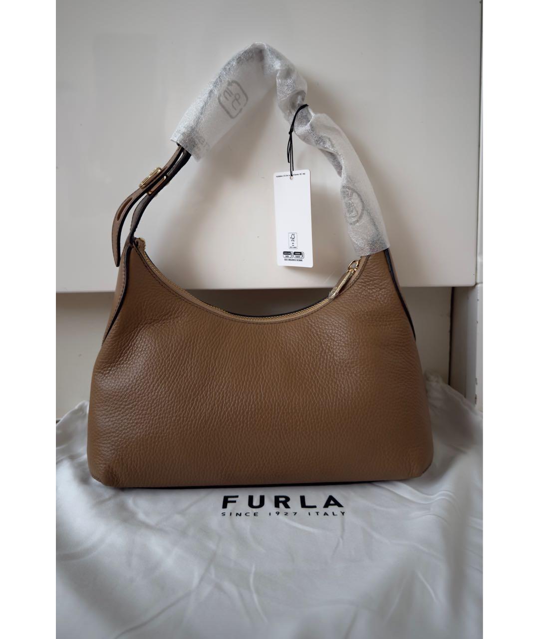 FURLA Коричневая кожаная сумка с короткими ручками, фото 5