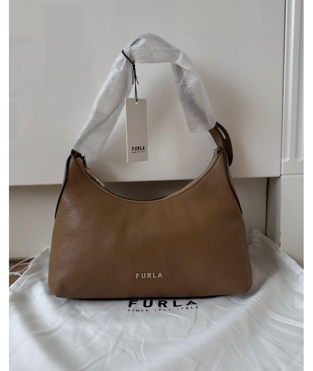 FURLA Коричневая кожаная сумка с короткими ручками, фото 8