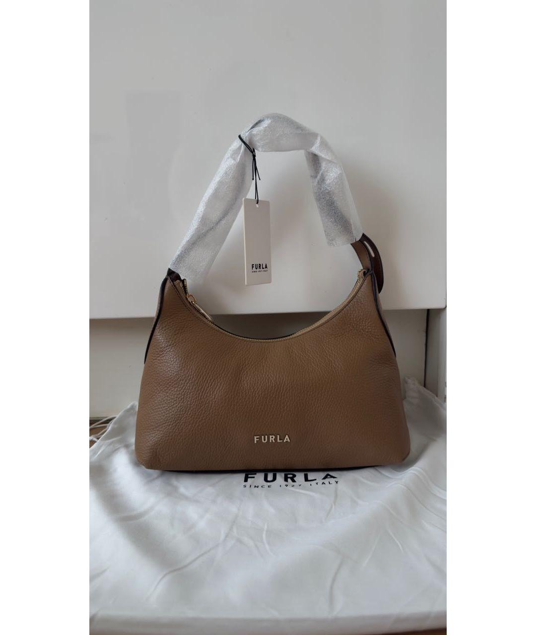 FURLA Коричневая кожаная сумка с короткими ручками, фото 9