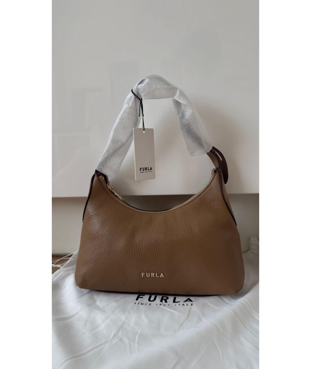 FURLA Коричневая кожаная сумка с короткими ручками, фото 7