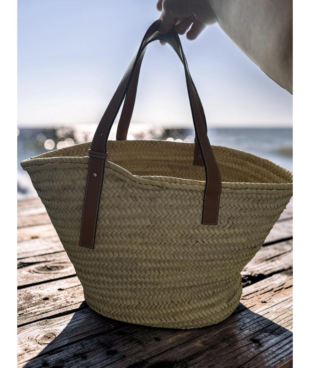 LOEWE Бежевая рафия пляжная сумка, фото 3