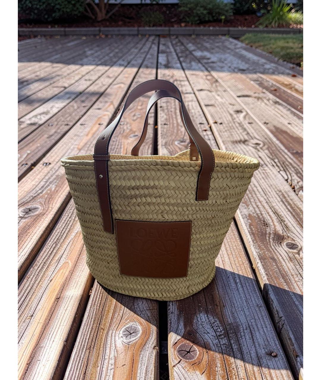 LOEWE Бежевая рафия пляжная сумка, фото 2