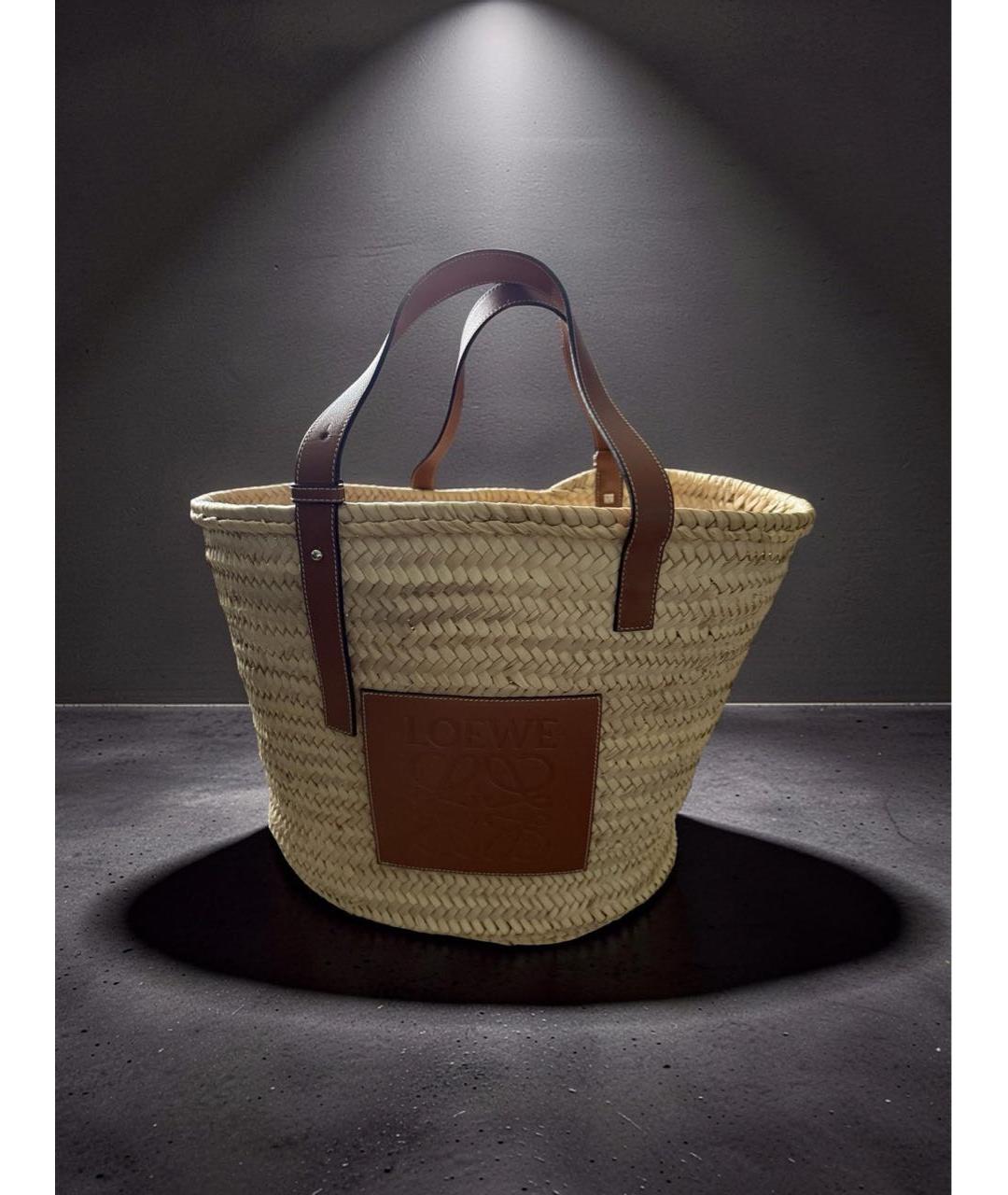 LOEWE Бежевая рафия пляжная сумка, фото 5