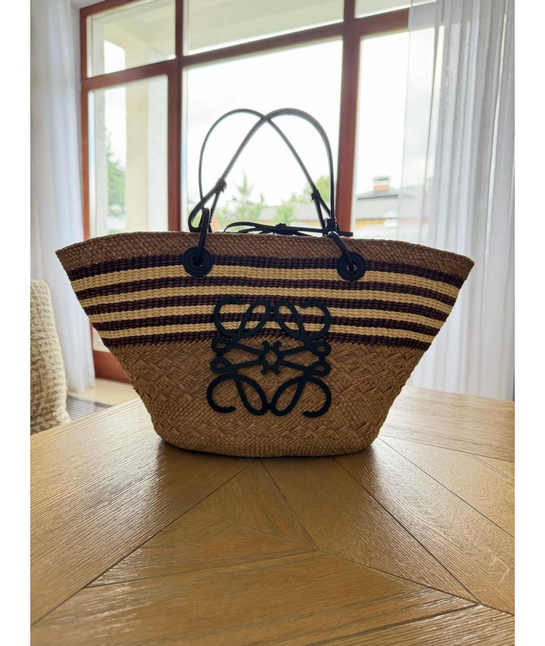 LOEWE Бежевая плетеная пляжная сумка, фото 5