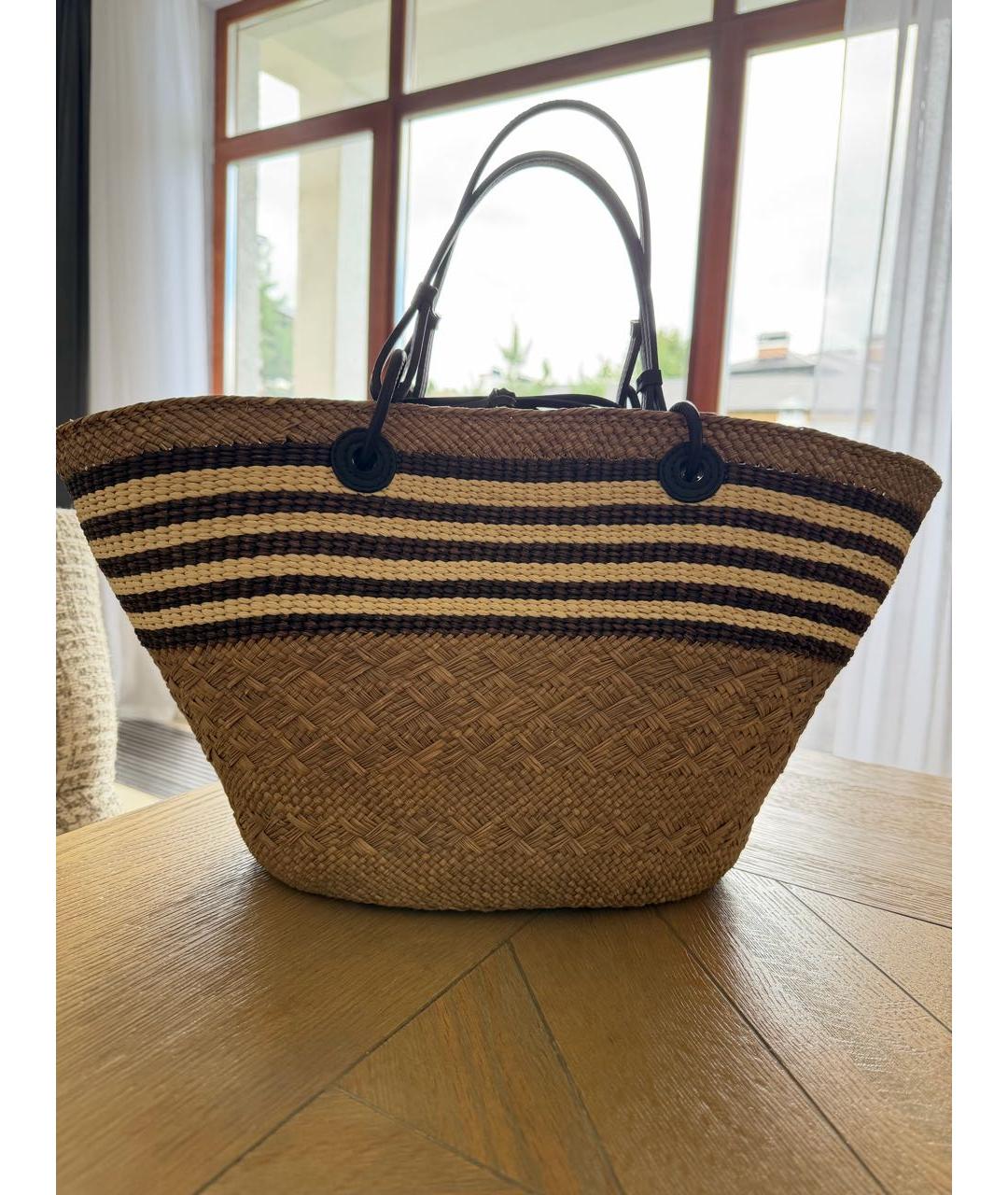 LOEWE Бежевая плетеная пляжная сумка, фото 3