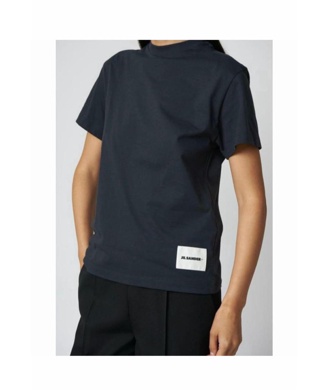 JIL SANDER Темно-синяя хлопковая футболка, фото 2