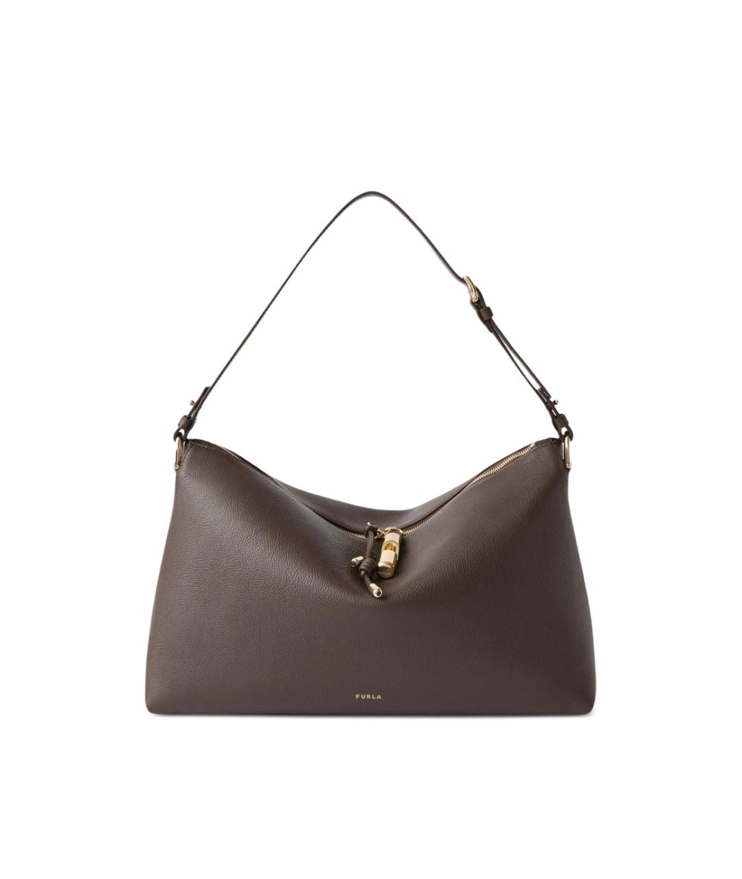 FURLA Коричневая кожаная сумка с короткими ручками, фото 1