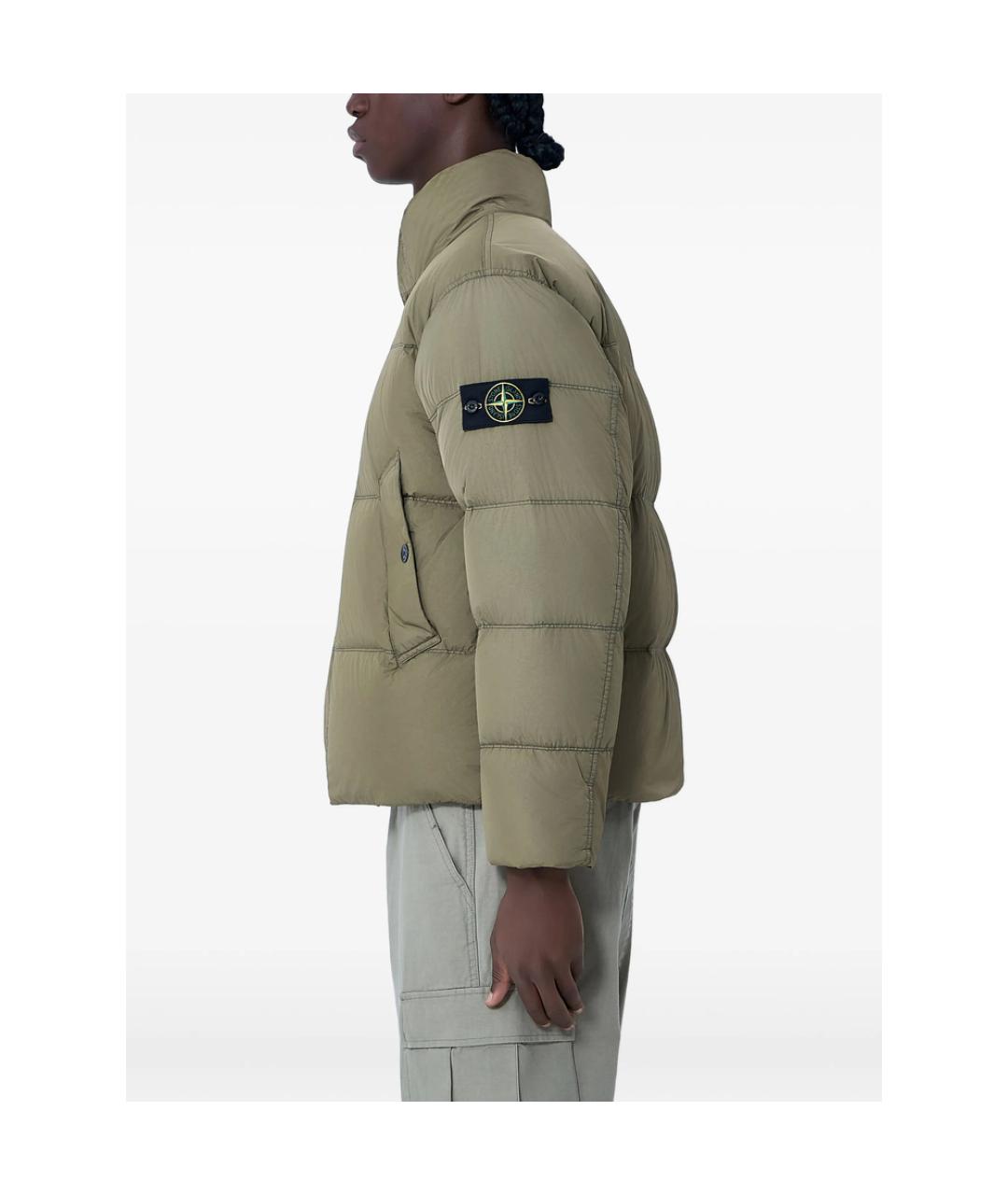 STONE ISLAND Зеленый полиамидовый пуховик, фото 4