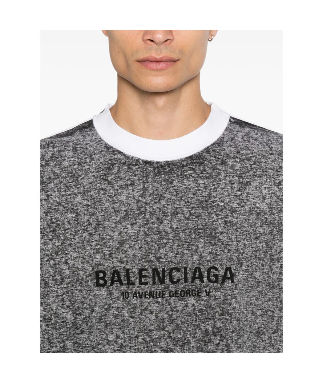 BALENCIAGA Серая хлопковая футболка, фото 4