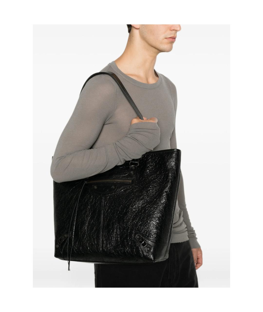BALENCIAGA Черная кожаная сумка тоут, фото 3