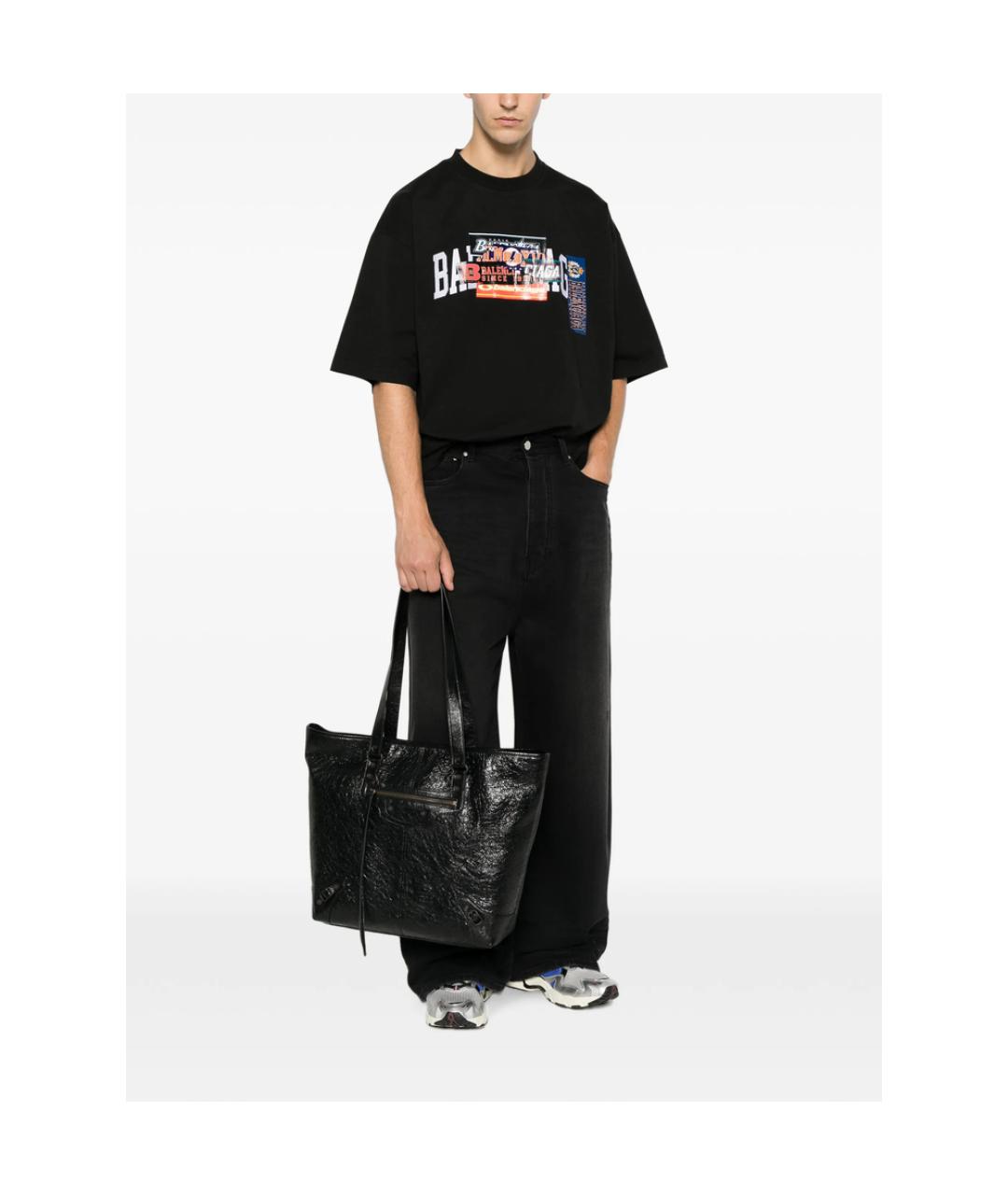 BALENCIAGA Черная хлопковая футболка, фото 4