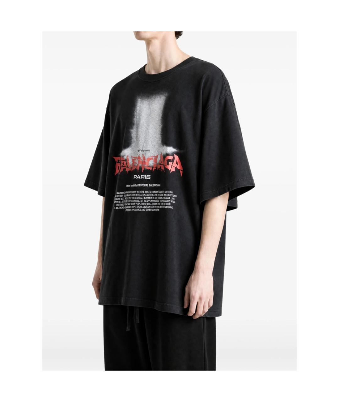 BALENCIAGA Черная хлопковая футболка, фото 3